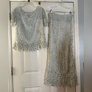 Elegant Floral Silk Lace Two-Piece Special Occasion Hand Crafted Silver‎ Set